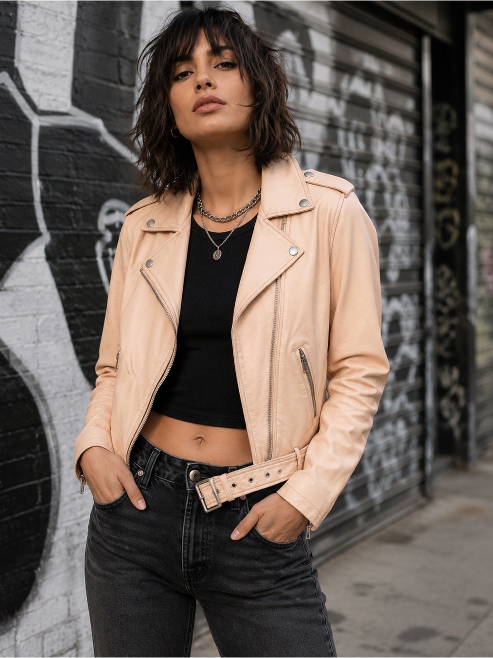 🌼LEVI’S🌼 Pale Pink Vegan Leather Moto Jacket
